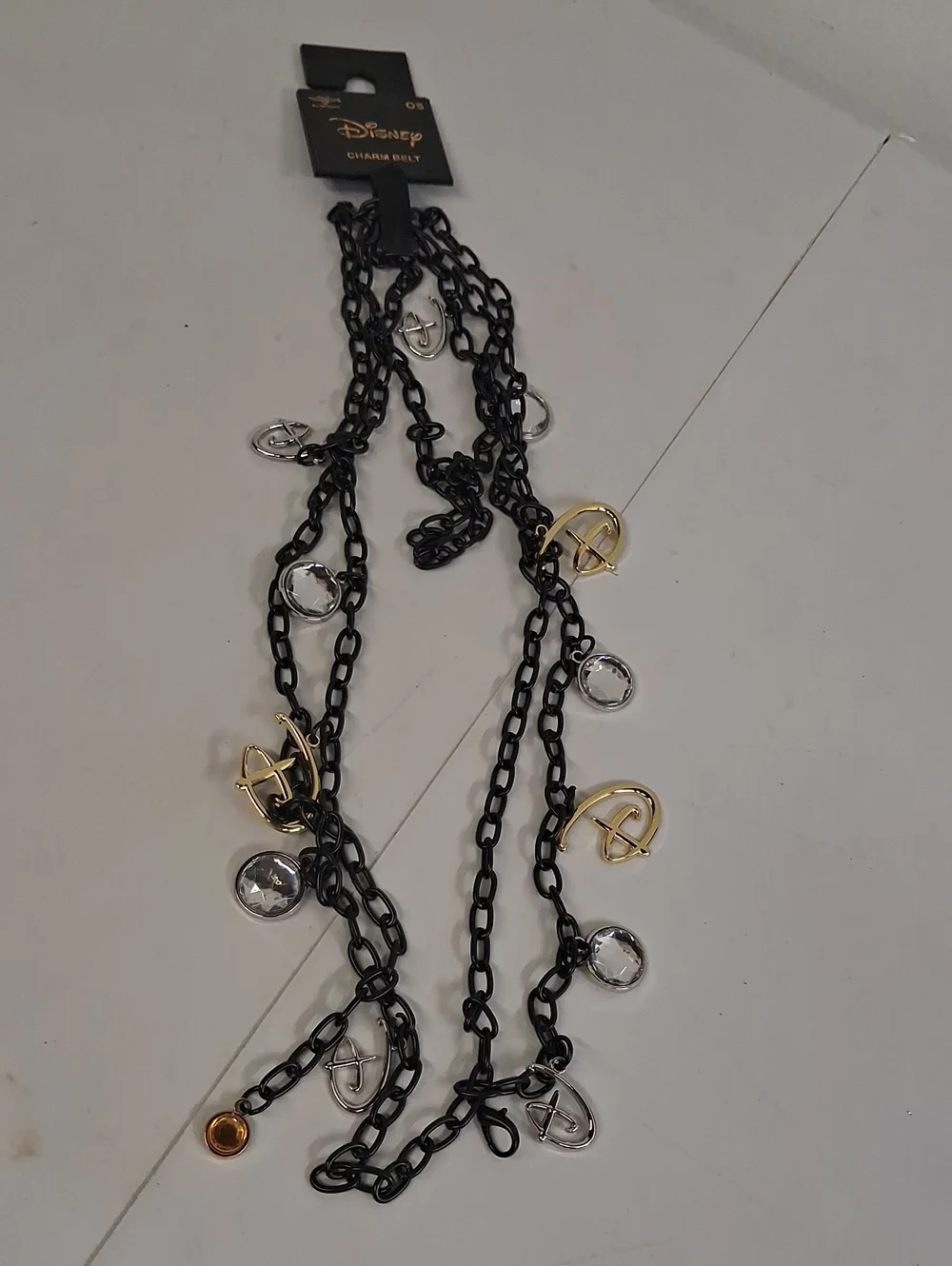 NWT Disney Black Chain Charm Belt with Gold & Silver